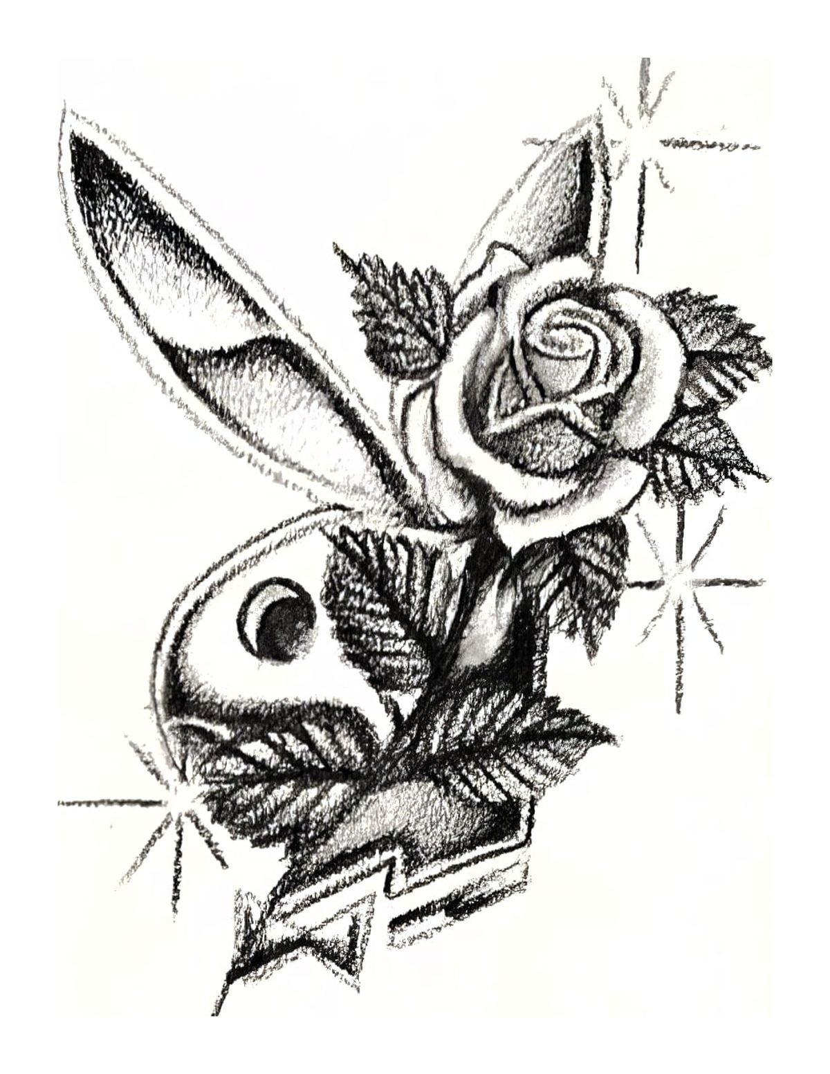 Elegant Rose and Bunny Fine Line