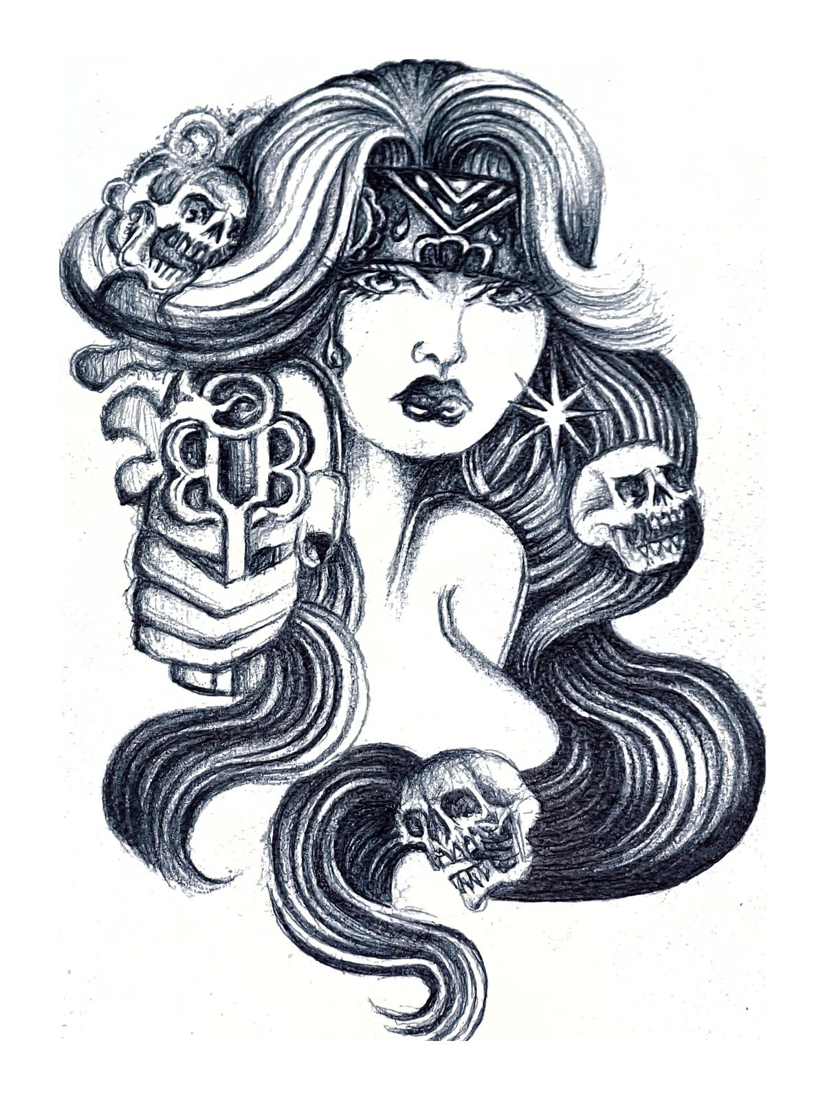 Mystical Woman with Skulls
