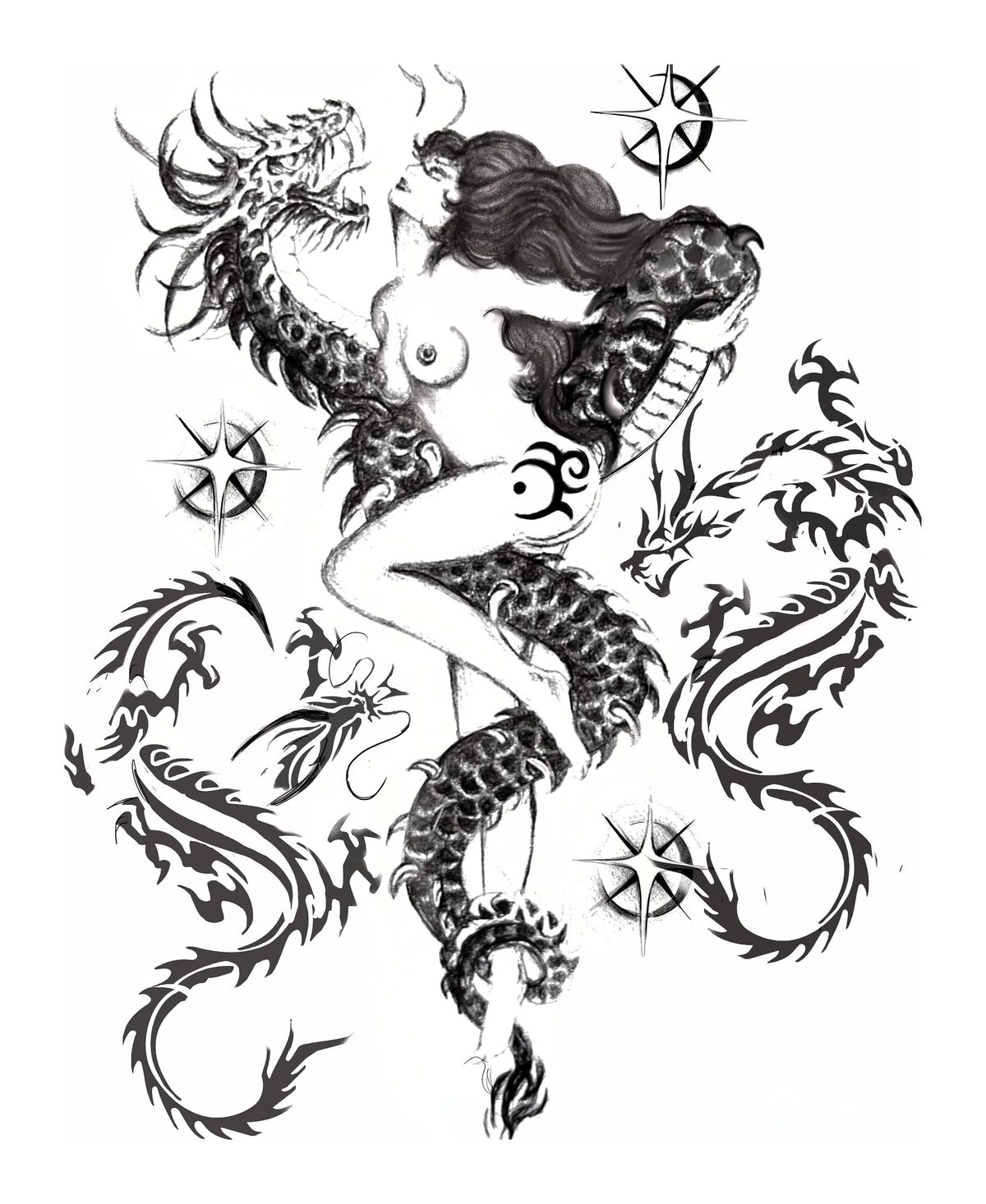 Serpentine Embrace - Dragon and Woman