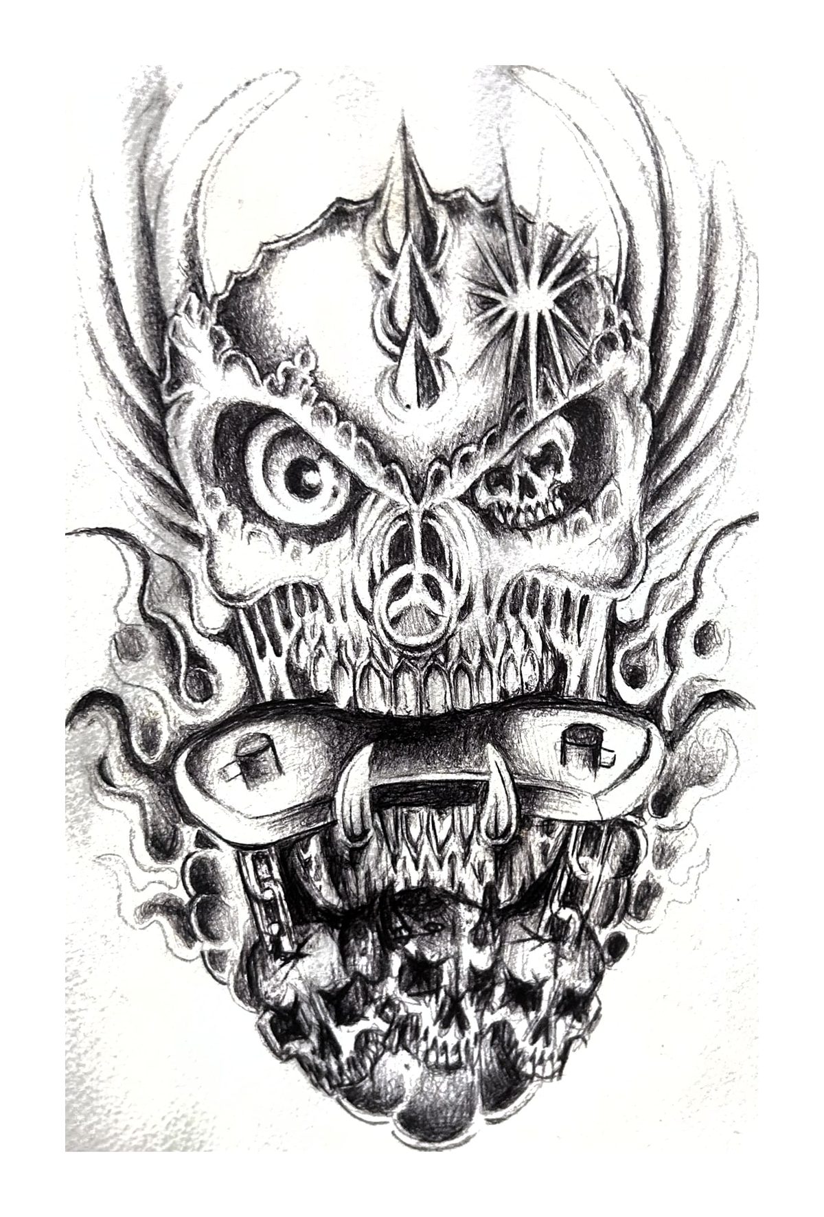 Skull and Flames Fine Line