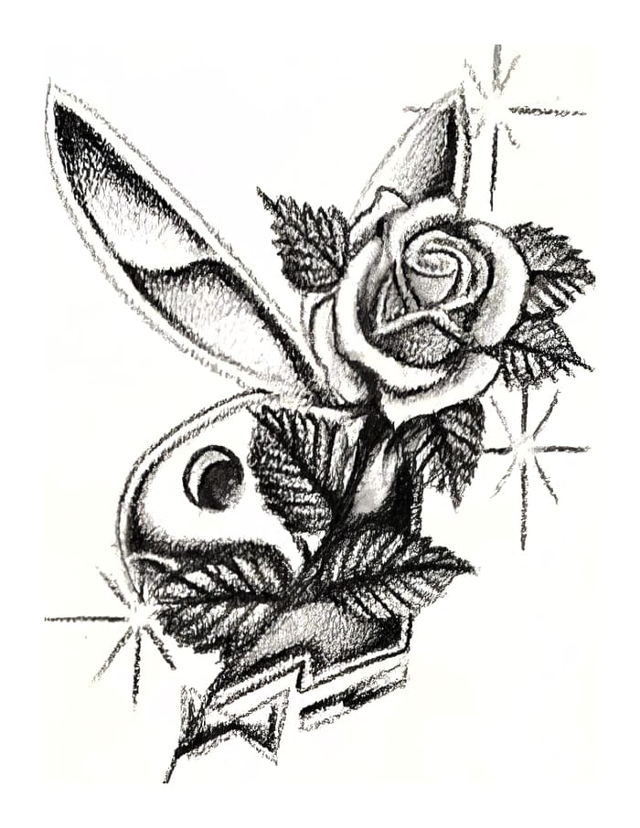 Elegant Rose and Bunny Fine Line