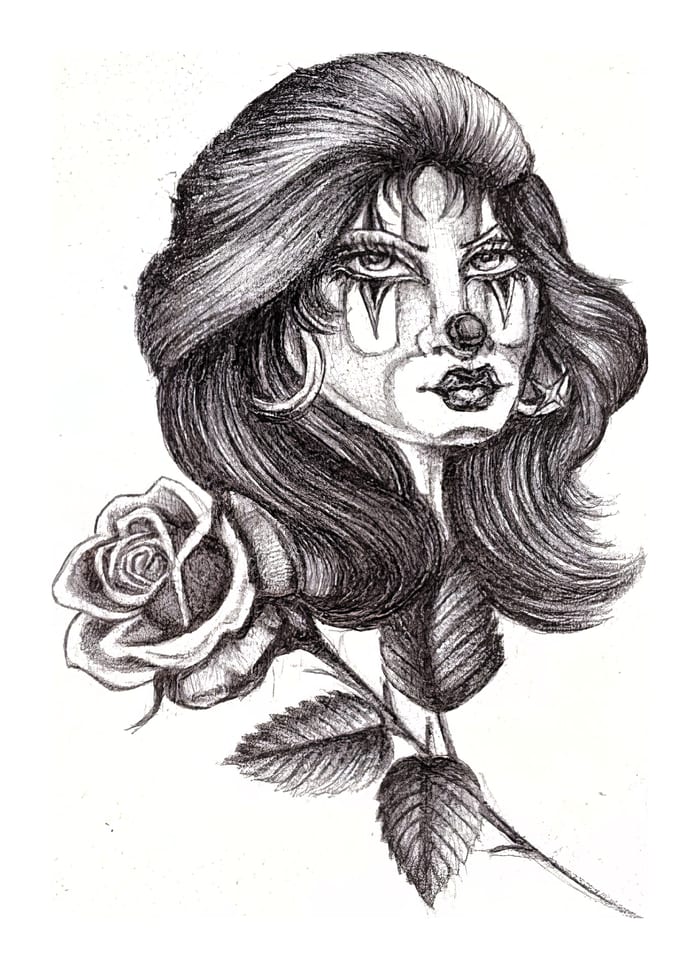 Mystical Clown Woman with Rose