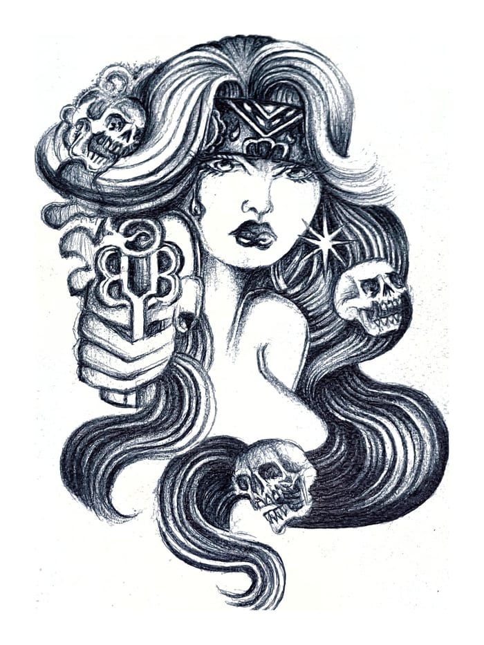 Mystical Woman with Skulls