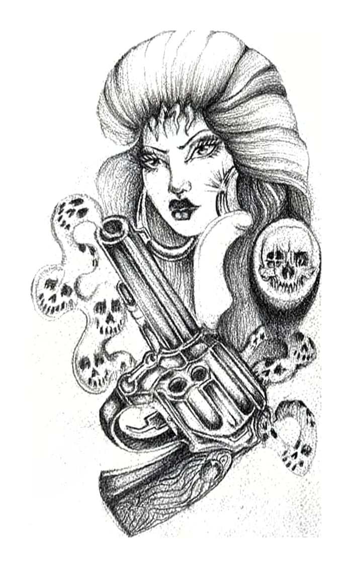 Mystical Femme Fatale with Revolver