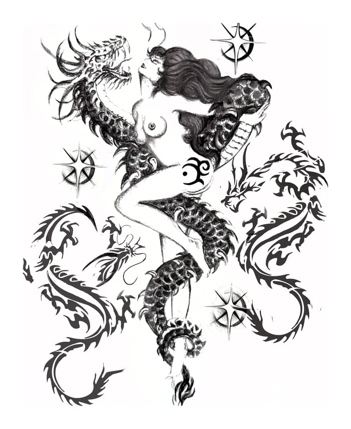 Serpentine Embrace - Dragon and Woman