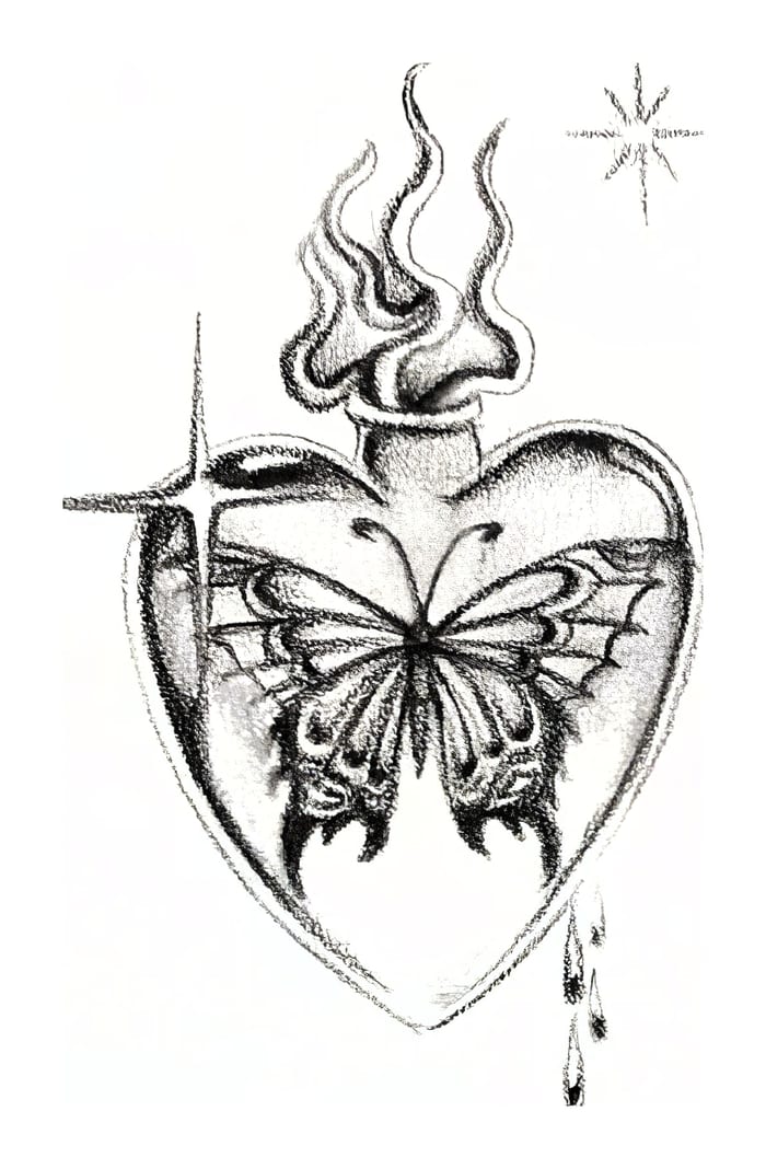 Butterfly Heart with Flames
